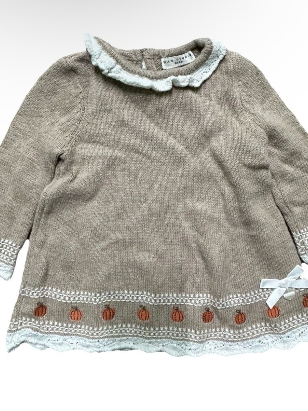 Baby Girl Max Studio Brown Knit Fall Dress Pumpkins Thanksgiving Size 6-9 Months